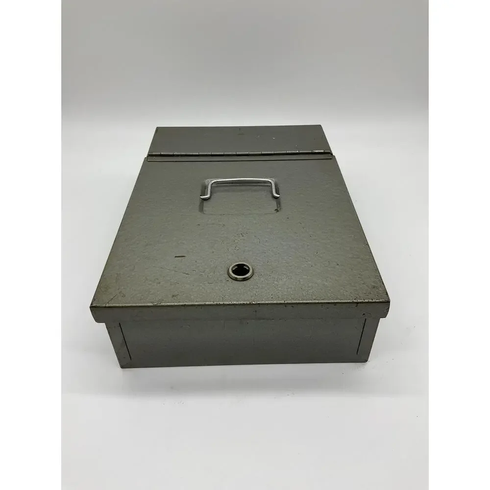 Vintage Protecto Gray Steel Security Lock Box‎ Cash Document Safe No Key